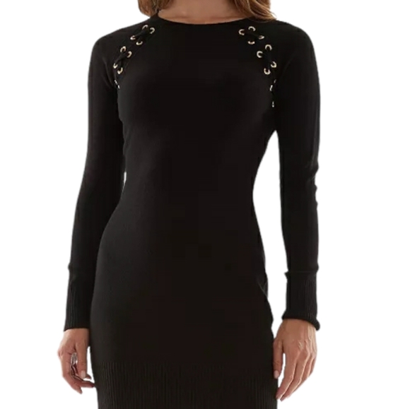 Juniors' Laced Grommet-Trim Sweater Dress - Picture 11 of 11